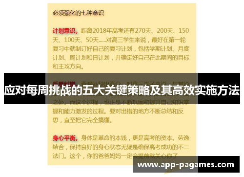 应对每周挑战的五大关键策略及其高效实施方法